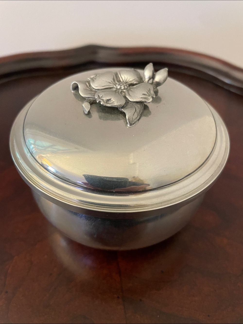 Master Craftsmen Pewter Trinket Box with Dogwood Lid Accent